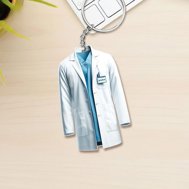 Personalized Doctor Costume Keychain, Doctor Gift, Lab Gift, Dentist, Lab coats Gift, Graduation Gift, Nurse Uniform, Lab Costume Ornament