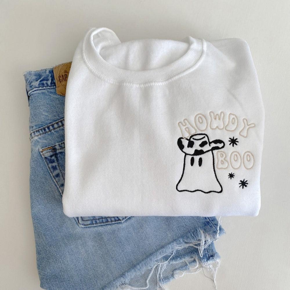 Howdy Boo Crewneck -- Embroidered, Halloween Sweatshirt, Spooky Season