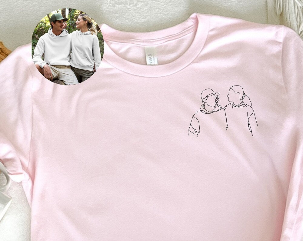 Portrait From Photo T-shirt, Line art photo Shirt, Custom portrait From Photo Tee, Couple Matching ,Valentines Day Gift Shirt, Mr and Mrs