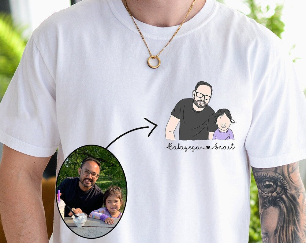 Custom Photo Shirt for Dad, Personalized Couples Portrait Outline Shirt, Dad Birthday Gifts, Gift for Husband, Dad Line Art Shirt For Men