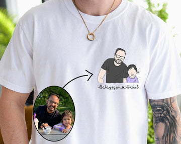 Custom Photo Shirt for Dad, Personalized Couples Portrait Outline Shirt, Dad Birthday Gifts, Gift for Husband, Dad Line Art Shirt For Men