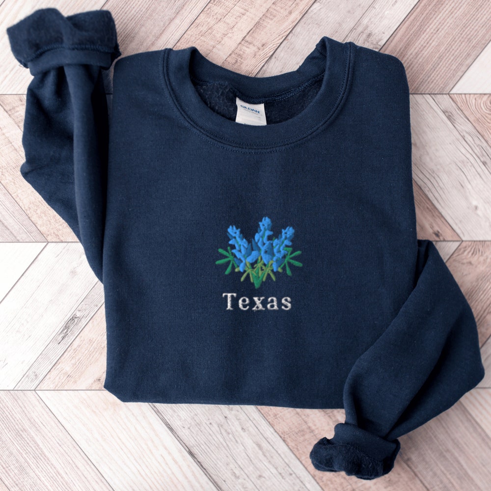 Texas Bluebonnets Sweatshirt, Embroidered Texas Shirt, Texas Crewneck Sweater, Embroidered Bluebonnets Shirt, Texas Bluebonnets