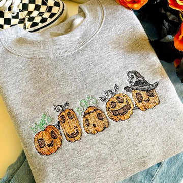 Spooky Pumpkin Patch Halloween Embroidered Crewneck | Halloween Sweatshirts | Autumn Crewneck | Spooky Season Sweatshirts