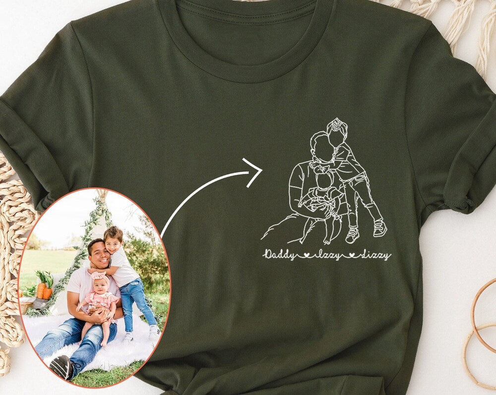 Custom Portrait From Photo Shirt, Outline Picture Shirt, Custom Portrait Shirt, Hand Drawn Line Art Shirt, Dad Shirt, Dad Birthday Gift