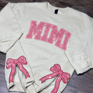 Mimi Glitter Side Bow Cut-Out Sweatshirt With Glitter, Trendy Coquette Bow, Christmas Gifts for Grandma, Nana, Granny