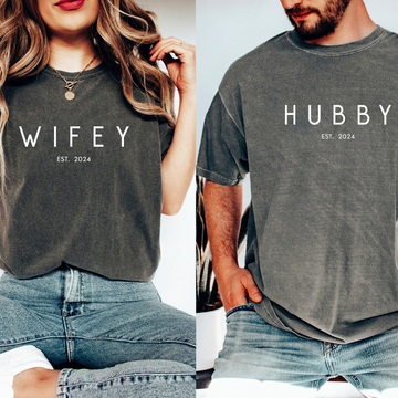 Hubby Wifey Shirt, Personalized Engagement Gift For Couple, Honeymoon Shirt