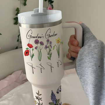 Grandma's Garden Birth Month Flower - Personalized Tumbler - Gift For Mother