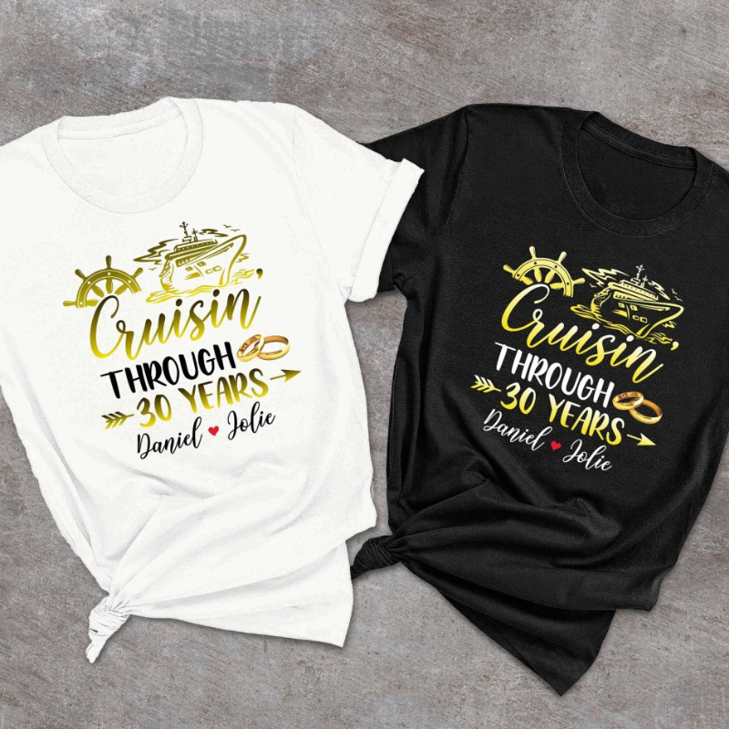 Custom Anniversary Cruise Shirts For Couples, Cruising Through Years Shirt, Personalized Anniversary Gift For Couple