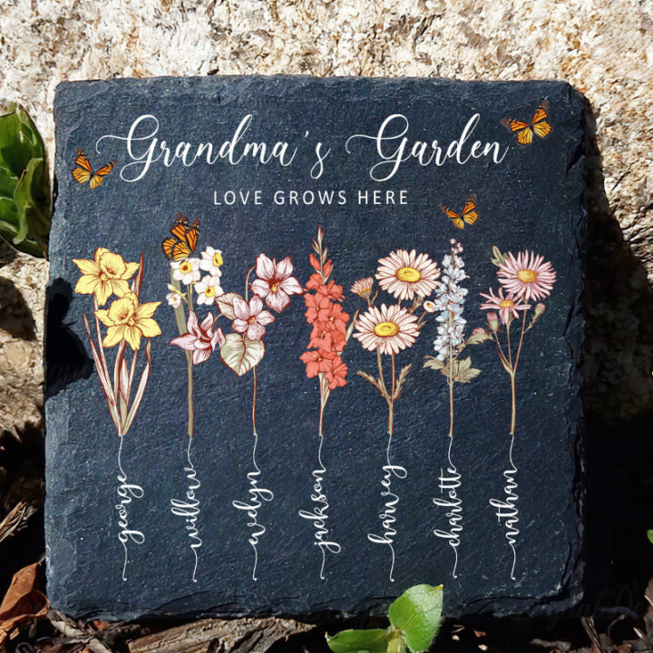 Grandma's Garden Love Grows Here - Personalized Garden Stone - Gift For Grandma