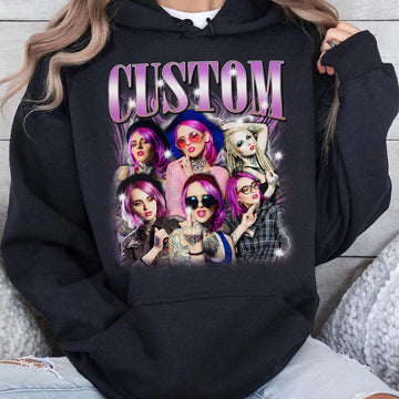 Custom Bootleg Rap Tee, Custom Photo - Vintage Graphic 90s Hoodie, 90s Style, Custom Photo Shirt, Gift For Girlfriend