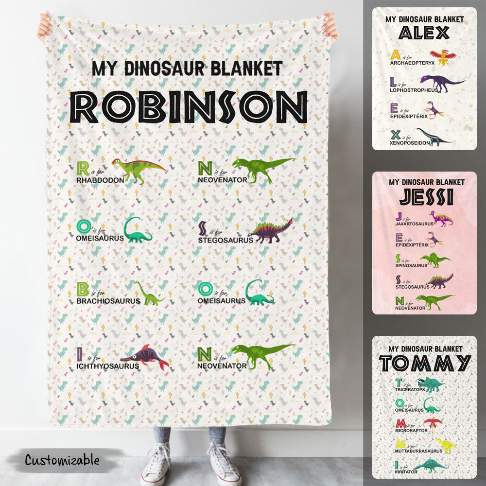 Custom Name Blanket, My Dinosaur Squad Personalized Blanket