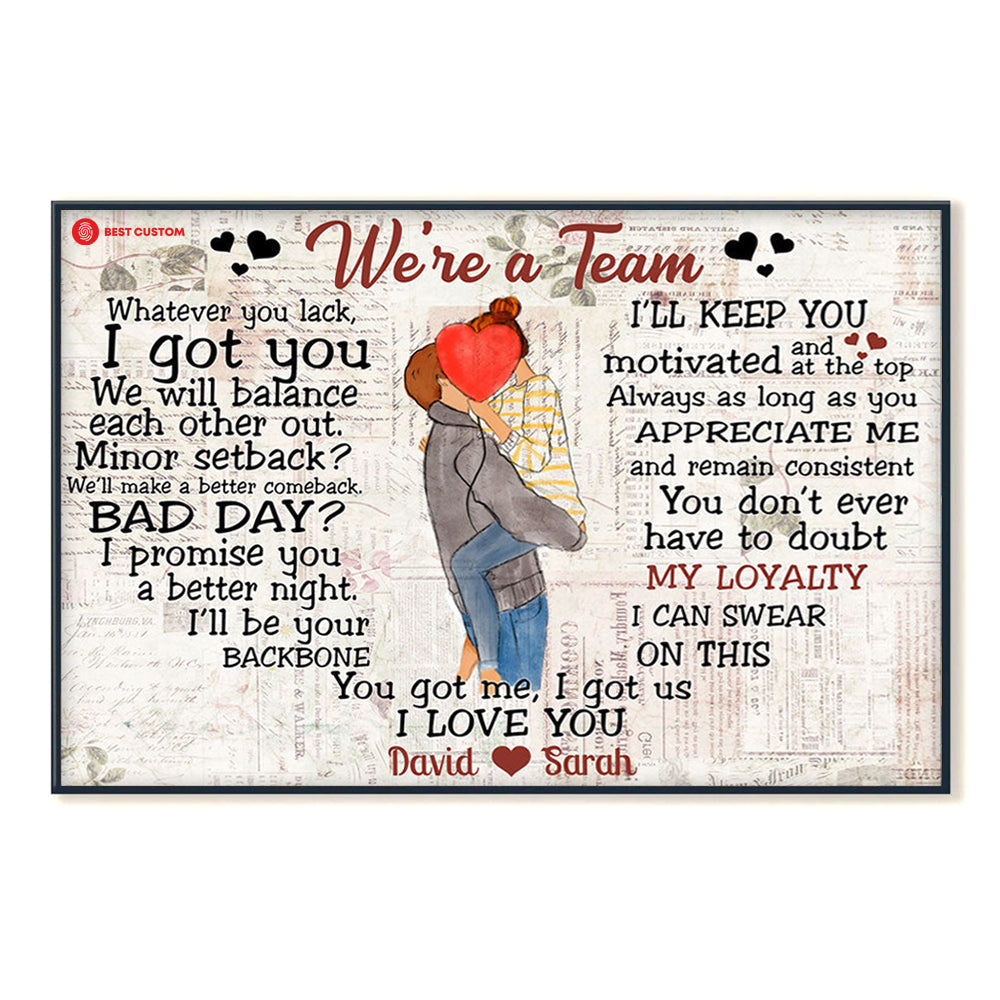 We're A Team Vintage Personalized Canvas Gift For Couple