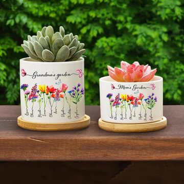 Personalized Grandma's Garden Outdoor Flower Pot With Grandkids Name and Birth Flower For Mother's Day