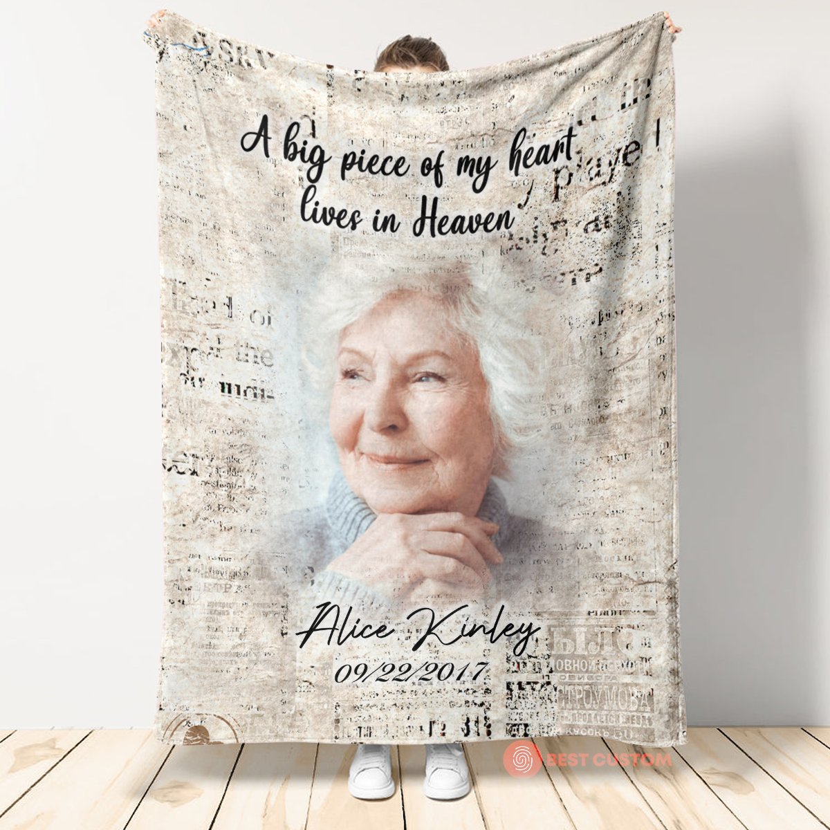 A Big Piece Of My Heart Lives In Heaven Personalized Memorial Blanket