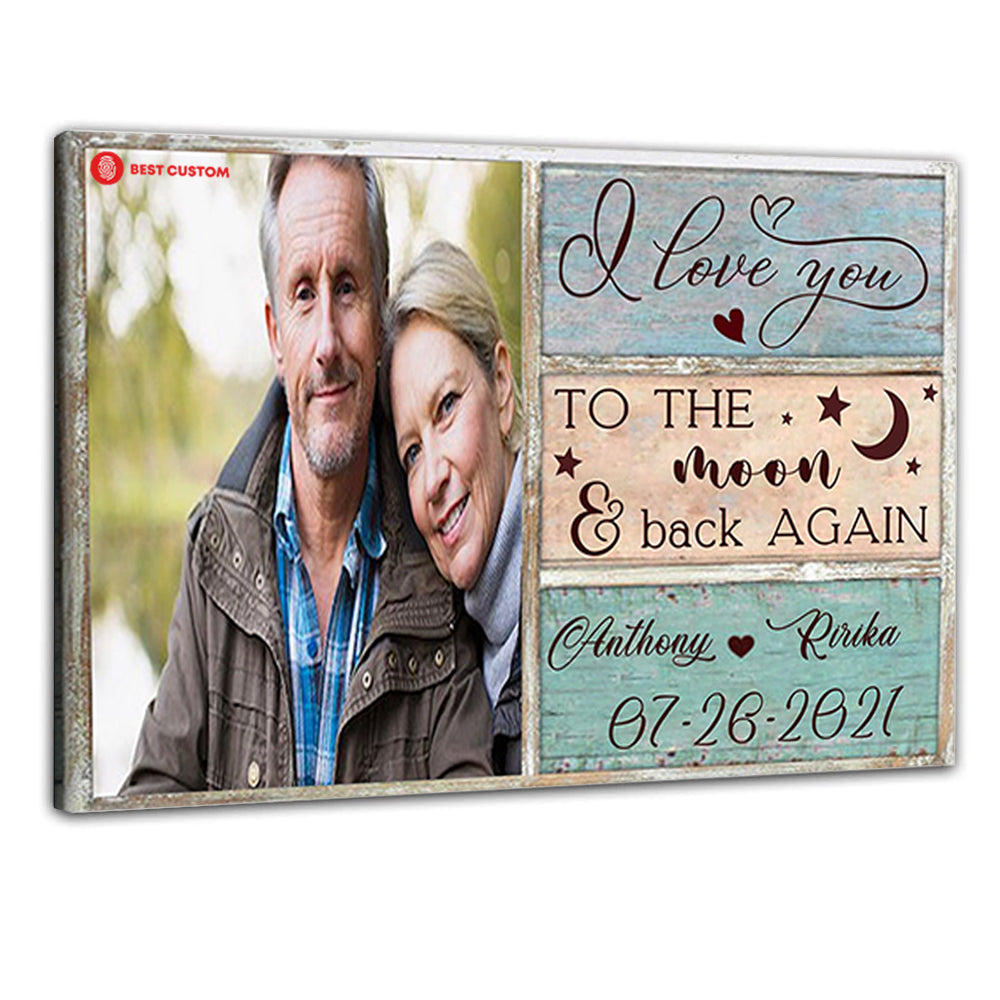 Love You To The Moon And Back Personalized Canvas Couple