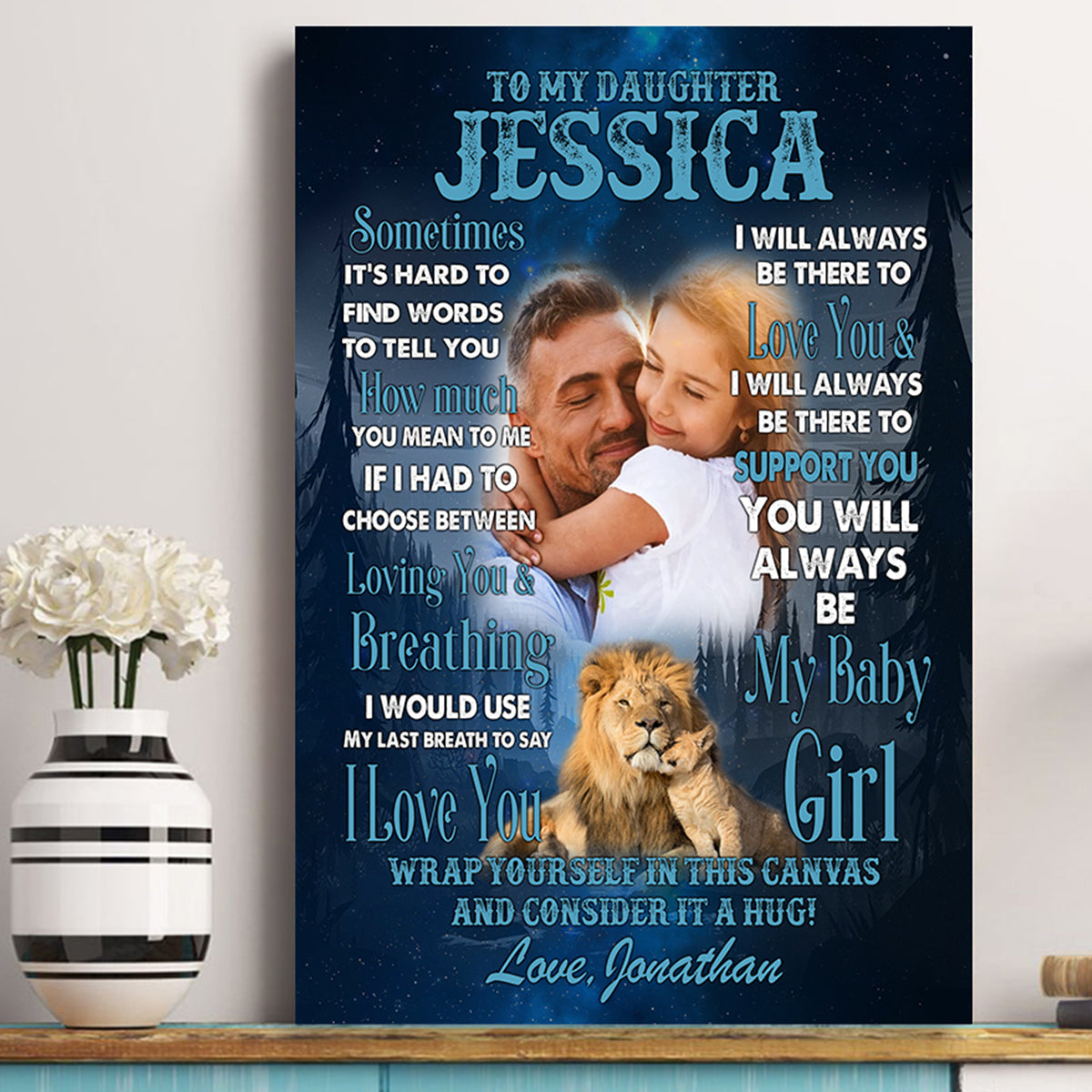 To My Daughter Lion Dad Mom Upload Photo - Personalized Canvas - Gift For Daughter