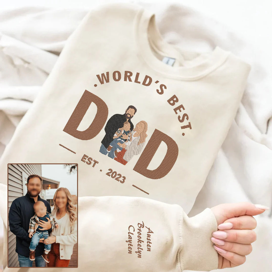 Father's Day World's Best Dad Personalized Embroidered Family Photo Shirt