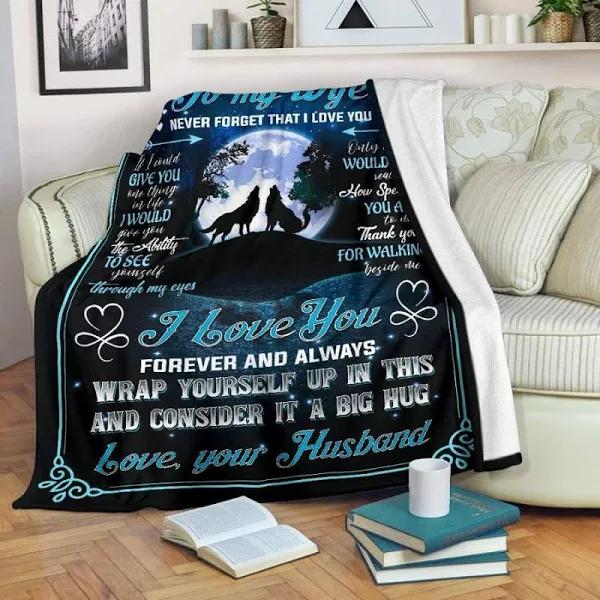 To My Wife Wrap Yourself Up In This And Consider It A Big Hug FLeece Blanket GIft For Wife From Husband Home Decor Bedding Couch Sofa Soft And Comfy Cozy