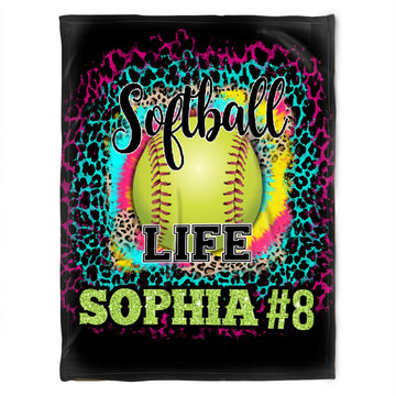 Personalized Name And Number Softball Blanket Gift For Softball Lover Home Decor Bedding Couch Sofa Soft and Comfy Cozy