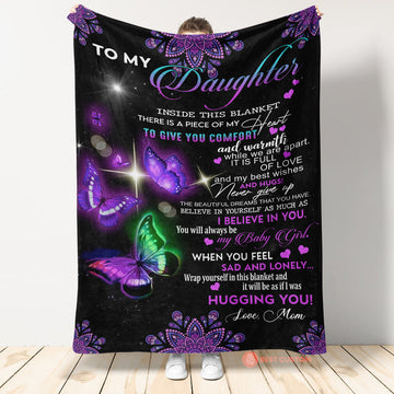 Gift For Daughter Blanket, From Mom To My Daughter Inside This Blanket Butterfly Purple Mandala