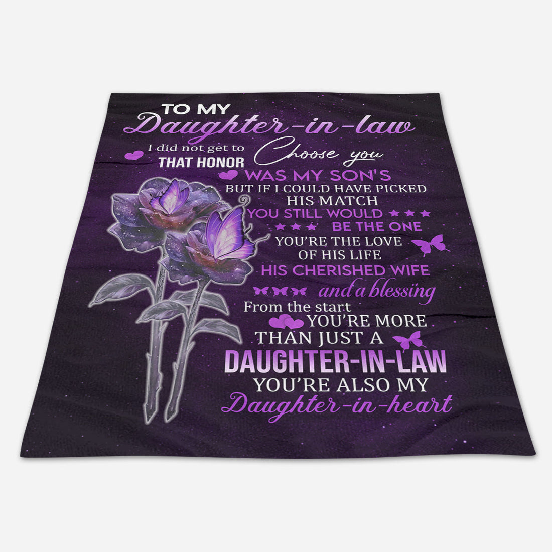 Gift For Daughter-in-law Blanket, Purple Rose From Mom Dad To My Daughter In Law You're My Daughter-In-Heart