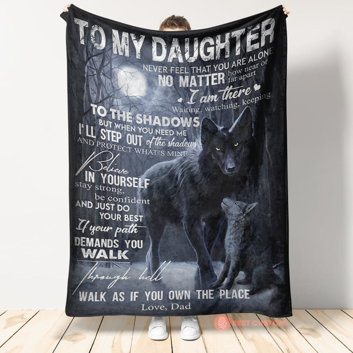 Gift For Daughter Blanket, To My Daughter Wolf Waiting Watching Keeping