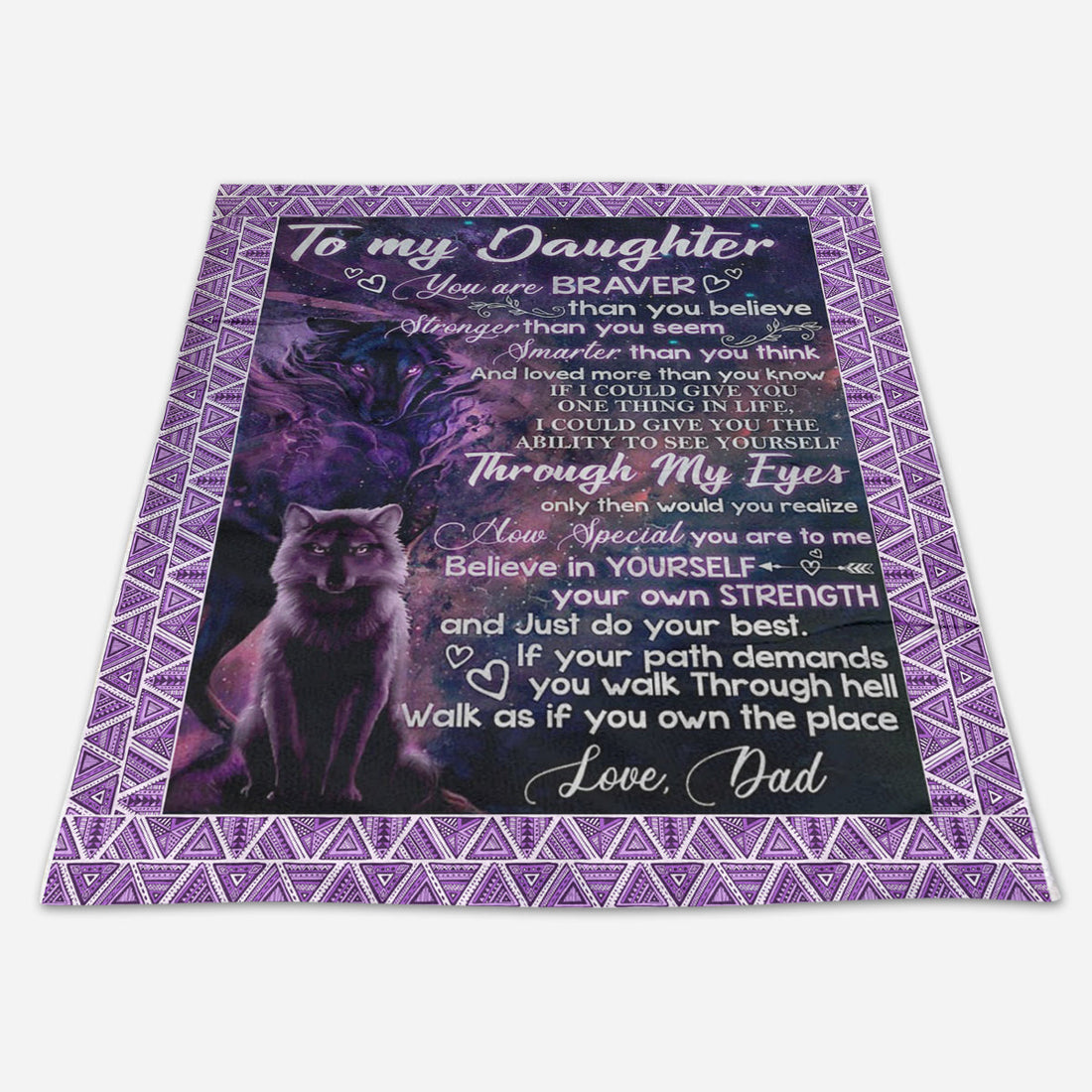 Gift For Daughter Blanket, To My Daughter Dad Wolf Through My Eyes Braver