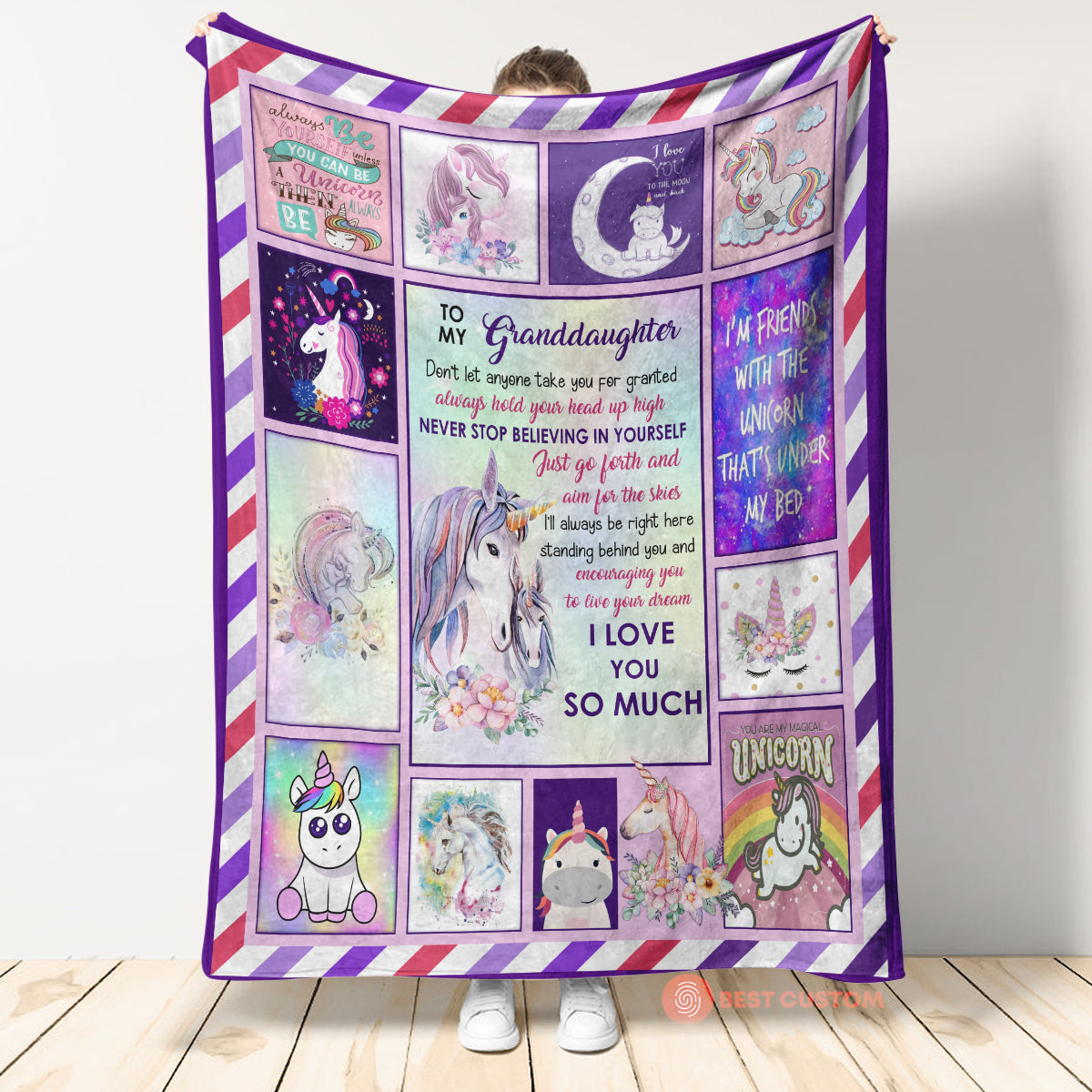 Gift For Granddaughter Blanket, Grandma Grandpa To My Granddaughter Unicorn I Love You So Much