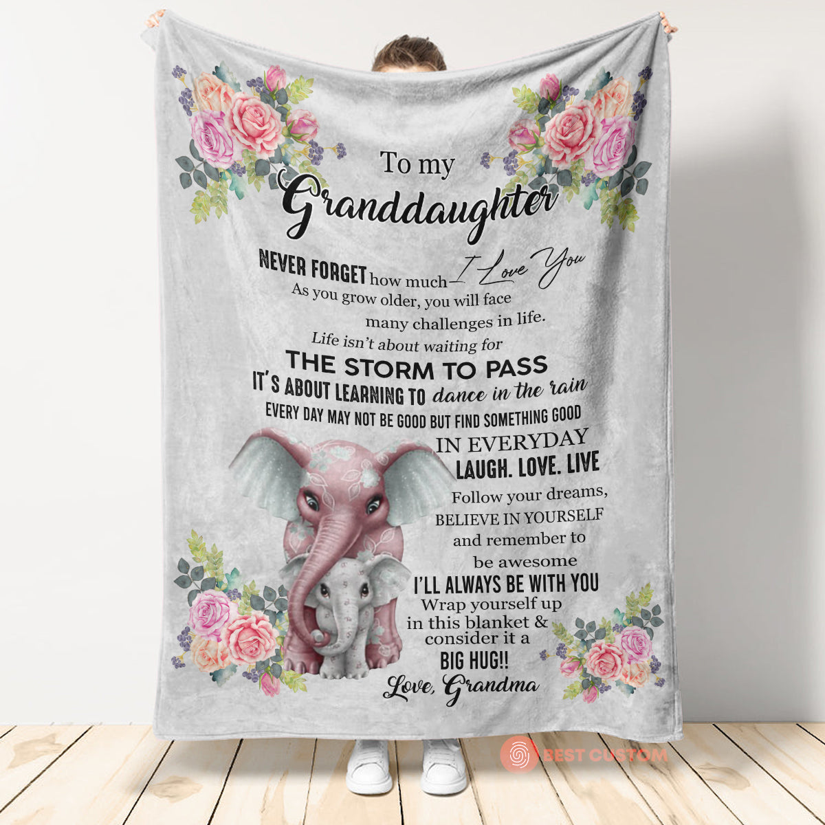 Gift For Granddaughter Blanket, To My Granddaughter Never Forget That I Love You Elephant Rose Blanket