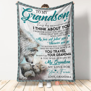 To My Grandson Blanket, Wolf Grandson Blanket, For Grandson