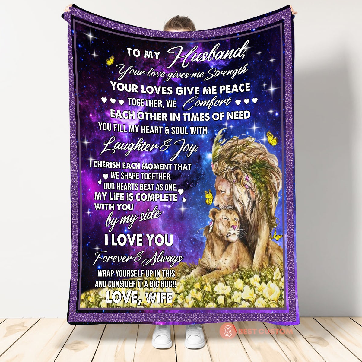 Best Valentine Gift For Husband Blanket, To My Husband Lion Give Me Peace Fleece Blanket