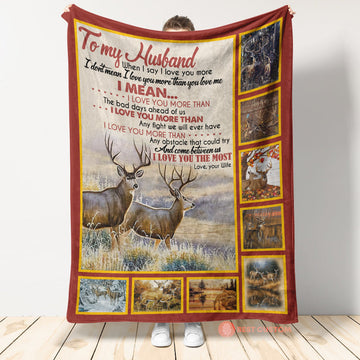 Best Valentine Gift For Husband, My Husband Deer Couple I Love You More Than The Bad Days Gift From Wife Fleece Blanket - Quilt Blanket