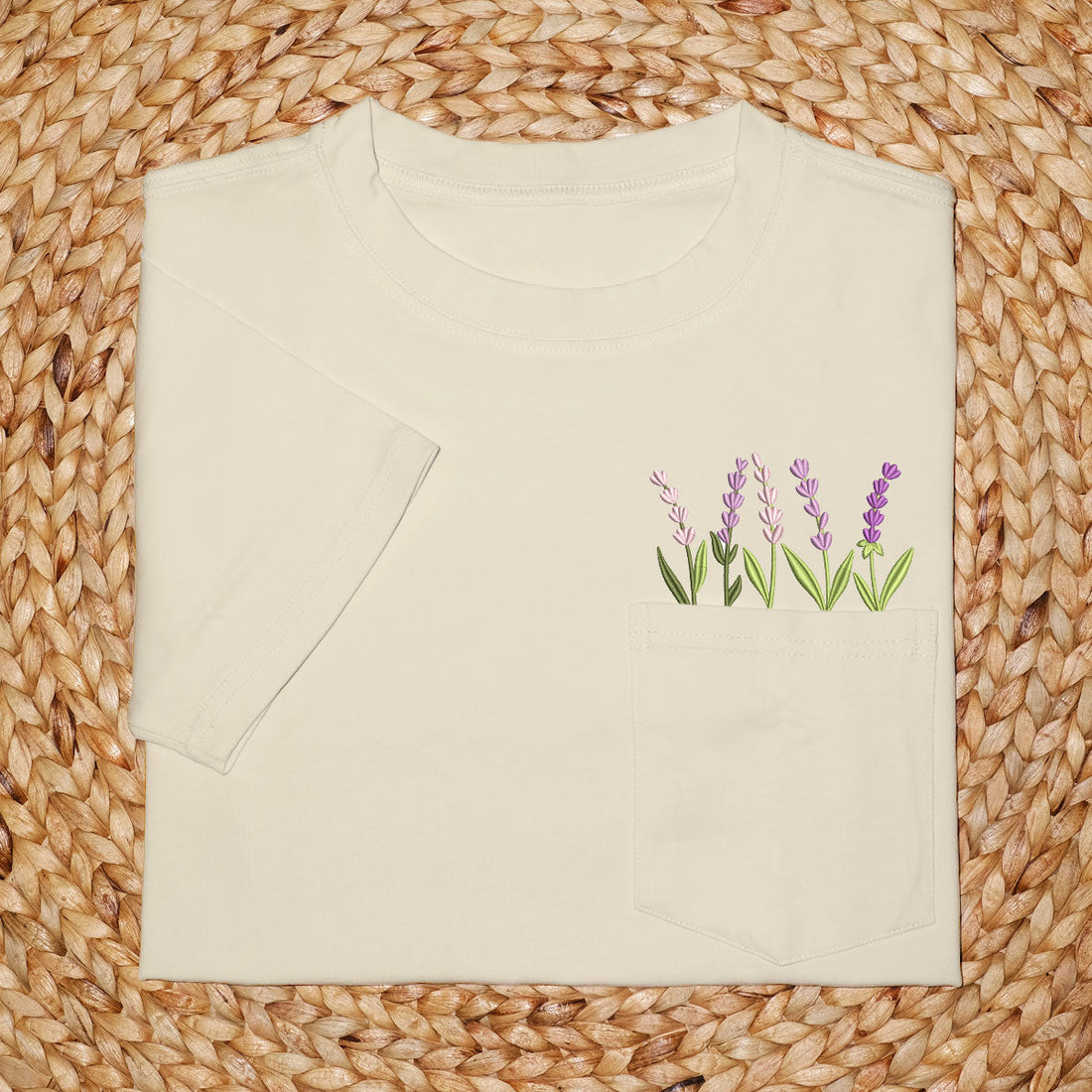 Embroidery Lavender Pocket T-shirt