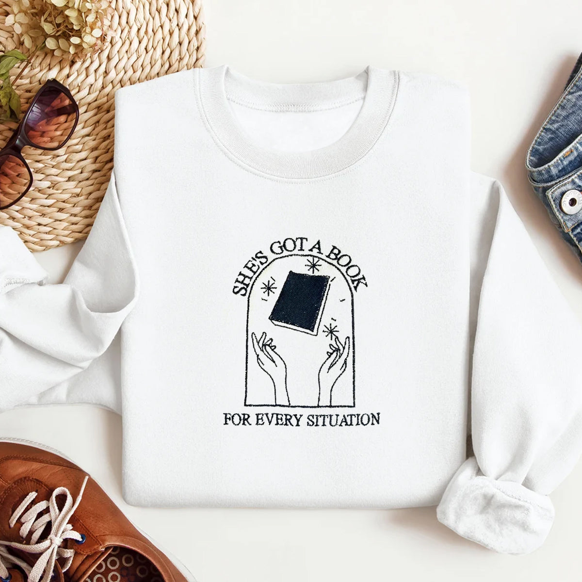 She s Got a Book for Every Situation HS Embroidered Sweatshirt Hoodie T-Shirt