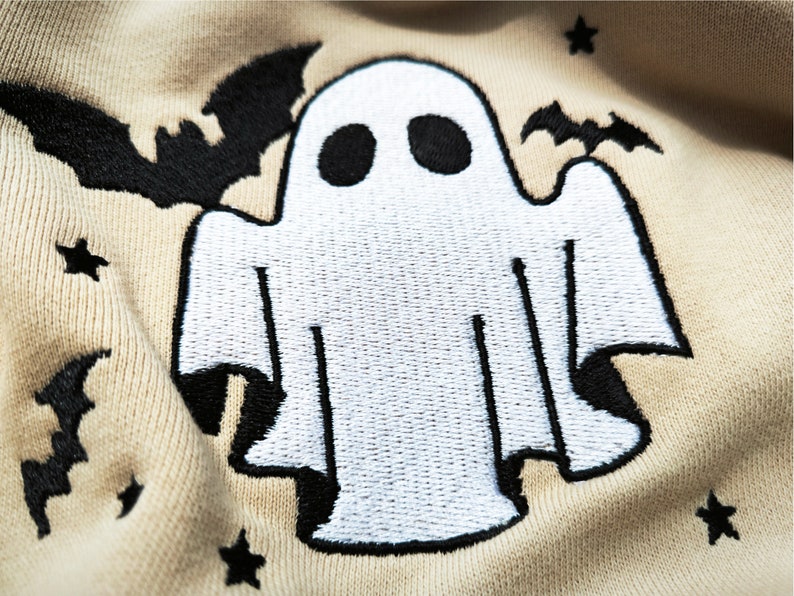 Ghost Embroidered Sweatshirt, Little Ghost Bat Shirt, Halloween Sweatshirt, Halloween Embroidered Sweatshirt, Ghost Sweatshirt,Spooky Season