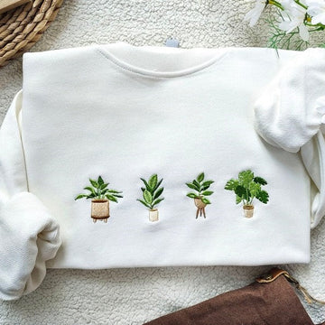 Embroidered Green Potted Plant Sweatshirt,Embroidered Crewneck ,Gardening Sweatshirt,Indoor Plant Gift For Her,Nature Lover Gift