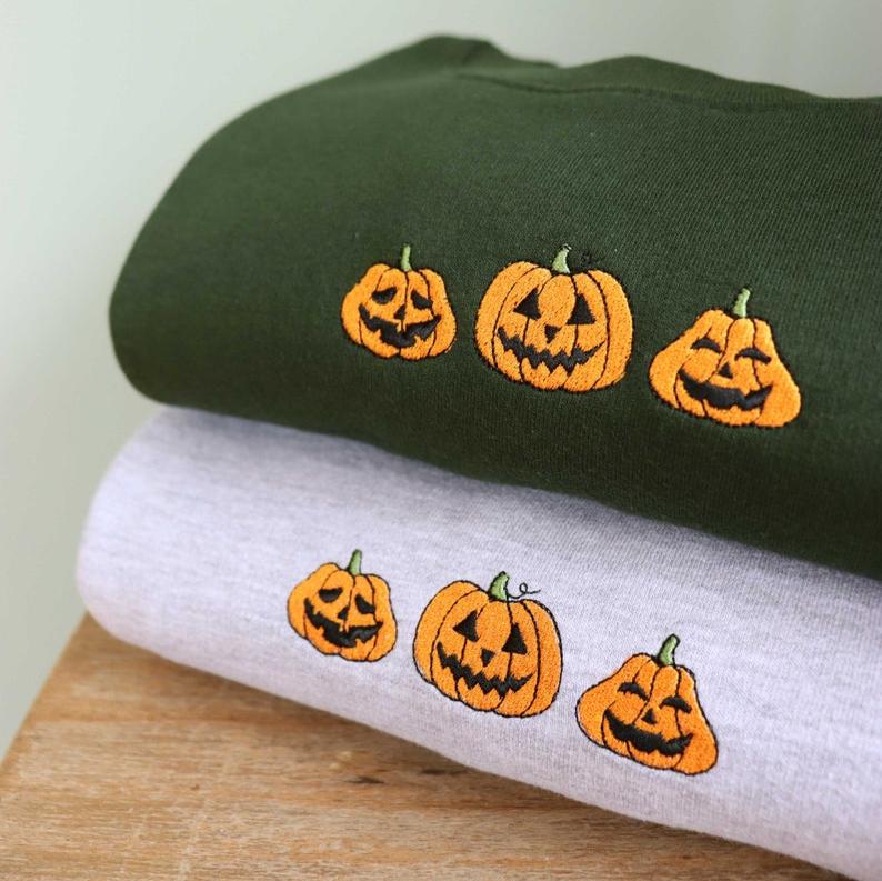 Pumpkin Face Embroidered Sweatshirt, Halloween, Autumn Clothing, Embroidery, Fall Sweater, Eco Jumper, Unisex, Halloween Costume, Pumpkins