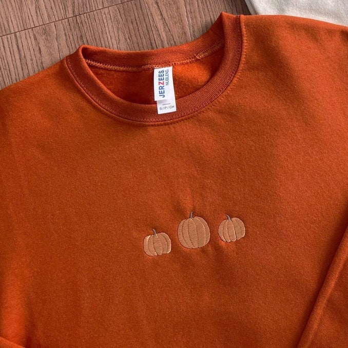 Embroidered Pumpkin Sweatshirt - Halloween Sweatshirt - Embroidered Crewneck - Halloween Embroidery - Fall Sweatshirt - Pumkin Sweatshirt