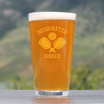 Designated Dinker - Pint Glass for Beer - Cute Funny Pickleball Themed D cor and Gifts for Dinkers and Bangers