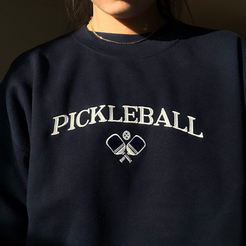 Pickleball Sweatshirt Embroidered, pickleballer gift, pickle ball lover, custom pickleball team crewneck, matching club sweatshirts