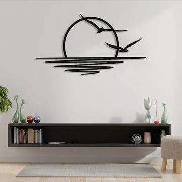 Sunrise Metal Wall Art, Sun and Seagulls Wall Decor, Abstract Sunset Home Decor, Minimalist Line Art, Housewarming Gift, Modern Wall Hanging