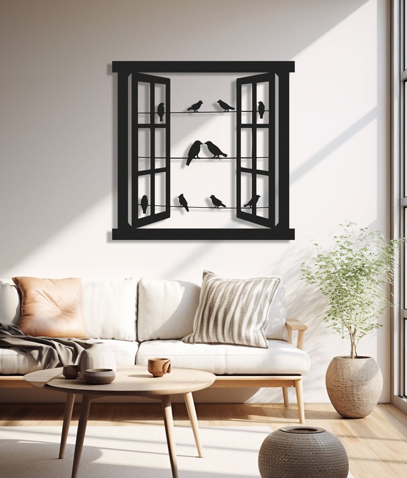 Window and Birds, Metal Wall Art, Modern Wall Decor for Living Room, Home Decor, Fireplace Decor, Unique Large Wall Decor, Housewarming Gift