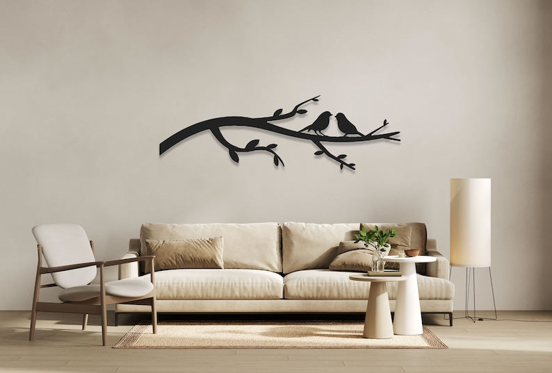 Birds on Branch Metal Wall Art, Branch Wall Art, Gift for Nature Lover, Above Bed Decor, Metal Birds Wall Art, Living Room Wall Art