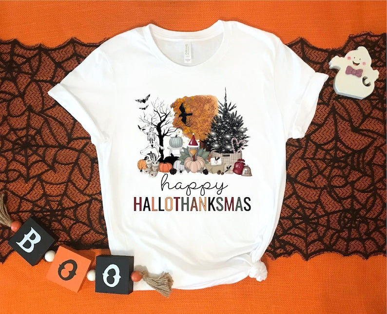 Happy Hallothanksmas Shirt, Happy Halloween Thanksgiving Christmas Shirt, Holiday Season Shirt, Funny Halloween Gift, Fall Shirt, Autumn Tee