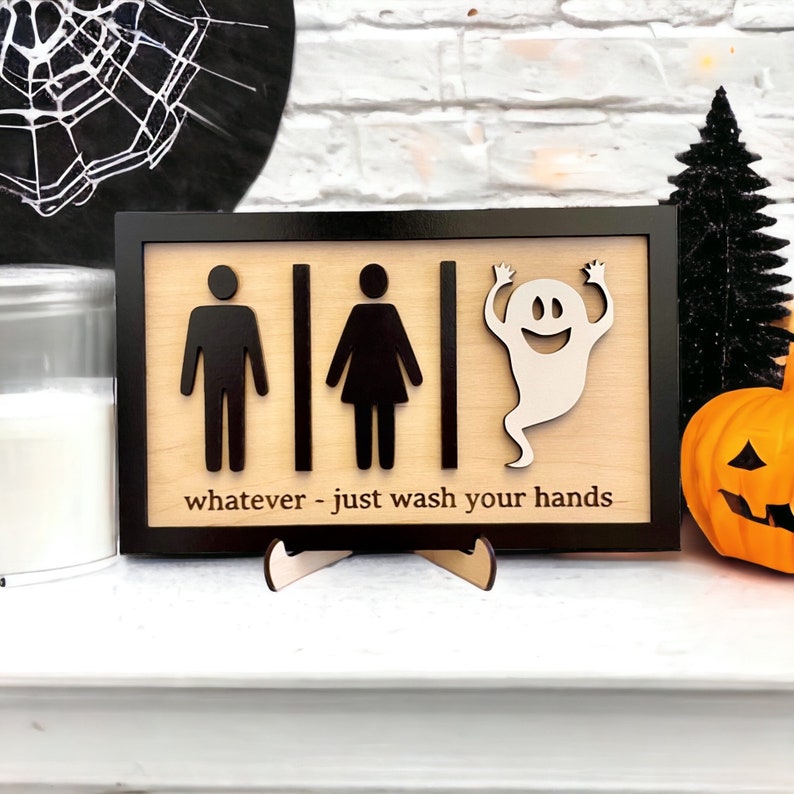 Wash Your Hands Sign, Funny Halloween Sign, Bathroom Sign, Halloween Sign, Whatever Wash Your Hands Sign, Halloween Kitchen Sign