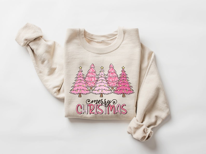 Pink Tree Christmas Sweater, Christmas Sweater, Christmas Crewneck, Christmas Tree Sweatshirt, Holiday Sweaters for Women, Winter Sweatshirt