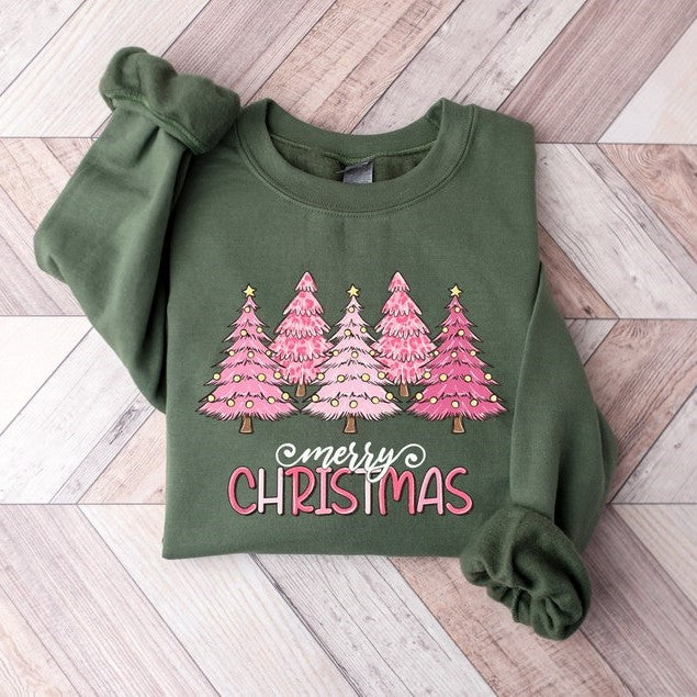 Pink Tree Christmas Sweater, Christmas Sweater, Christmas Crewneck, Christmas Tree Sweatshirt, Holiday Sweaters for Women, Winter Sweatshirt