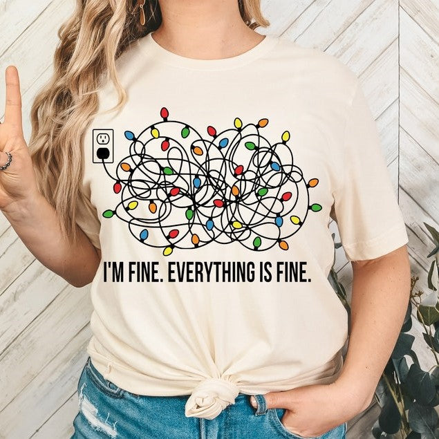 I'm Fine Everything Is Fine T-shirt, Christmas T-shirt, T-shirt Women, Christmas T-shirt Women, Christmas Lights T-shirt