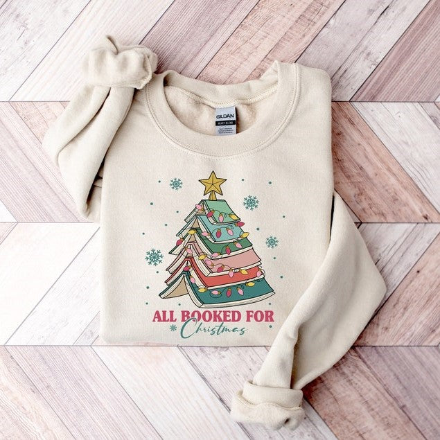 All Booked For Christmas Shirt Gift for Librarian,Bookworm Christmas Sweater,Christmas Book Tree Sweatshirt,Book Lovers Christmas Sweatshirt