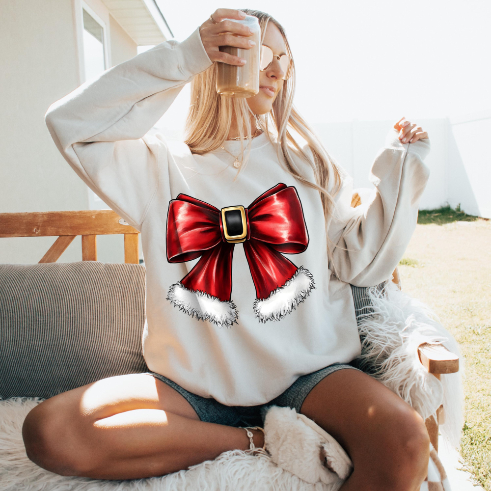 Christmas Santa Bow, Christmas Shirt, Gift For Friends, Besties, Sisters